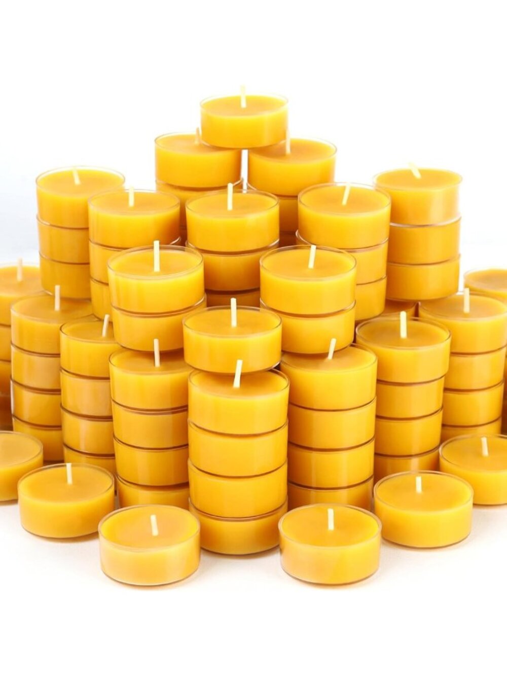 48 Pack Beeswax Tea Light Candles - 4 Hour Clean Burn, Eco-Friendly & Natural